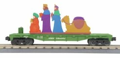 MTH 30-76788 O Christmas Green Flat Car With Lighted Wise Men Scene