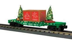 MTH 30-76822 O Christmas Green RailKing Flat Car W/Lighted Christmas Trees