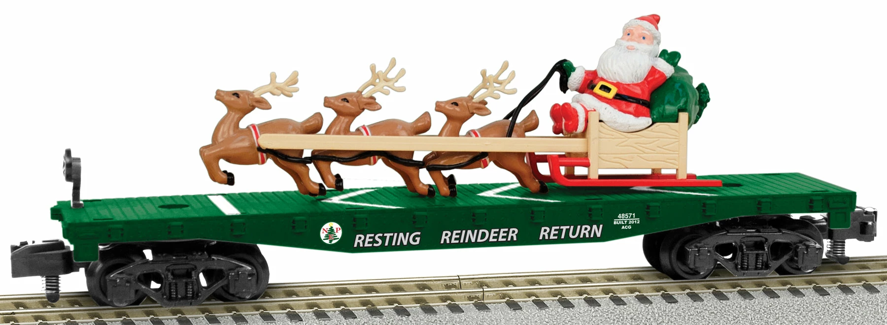 American Flyer 6-48571 S Scale Christmas Flatcar W/Santa’s Sleigh & Reindeer 3 American Flyer 6-48571 S Scale Christmas Flatcar W/Santa’s Sleigh & Reindeer