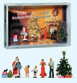 Preiser 10652 HO Santa & Family Figures With Christmas Tree