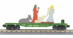 MTH 30-76786 O Christmas Green Flat Car With Lighted Shepherd Scene