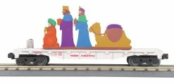 MTH 30-76789 O Christmas White Flat Car With Lighted Wise Men Scene